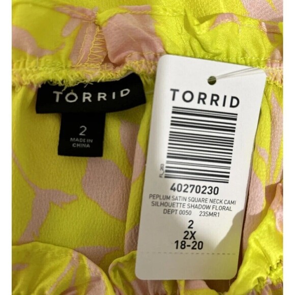 Torrid Peplum Square Neck Crop Cami Pink & Lime Yellow Plus Size 2X (18-20) - Picture 6 of 12